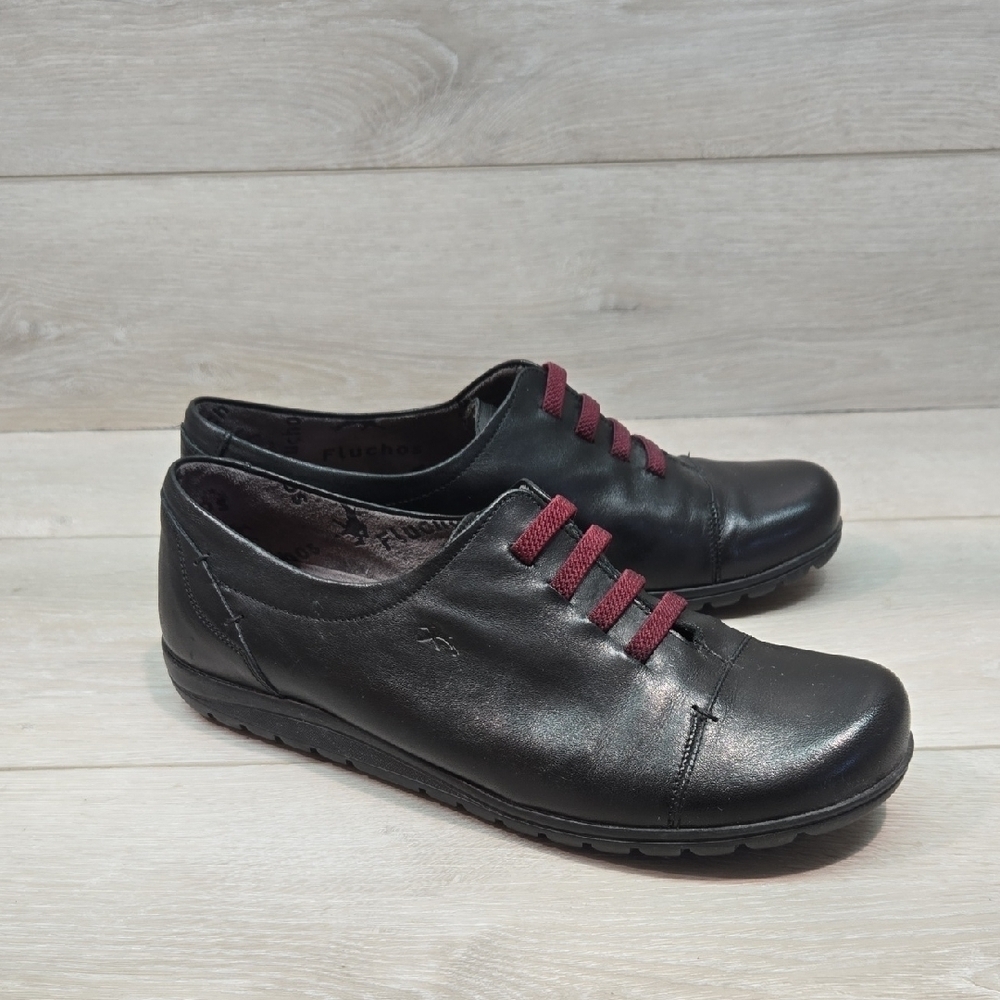 Fluchos Women Black Leather Shoes Sneakers Sz 40/10